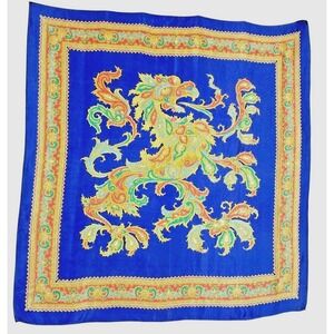 Vintage Japan Silk Dragon Scarf Cobalt Gold Chinoiserie Hand Rolled 32 in  Art